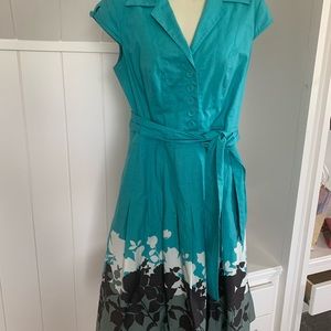 Adrianna Papell turquoise flower a line dress 8